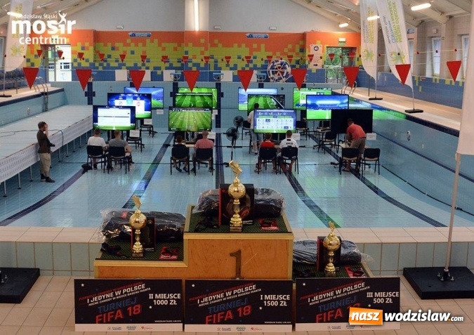 Zdjęcie w galerii na portalu naszwodzislaw.com: Tego jeszcze nie grali! W niecce basenu odbył się turniej FIFA wiadomości z regionu