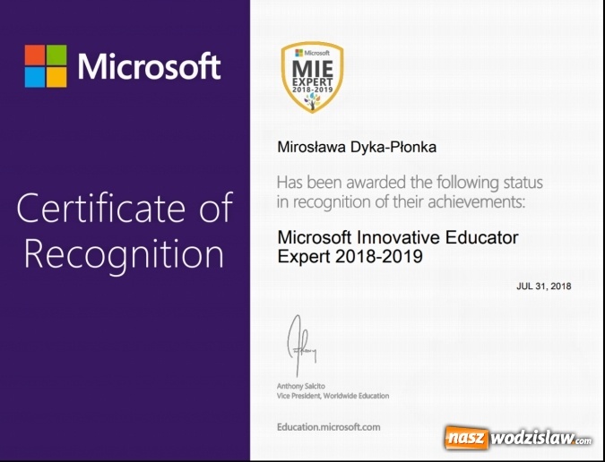 Zdjęcie w galerii na portalu naszwodzislaw.com: Tytuł Microsoft Innovative Educator Expert dla nauczycielki LO im. Noblistów Polskich w Rydułtowach wiadomości z regionu