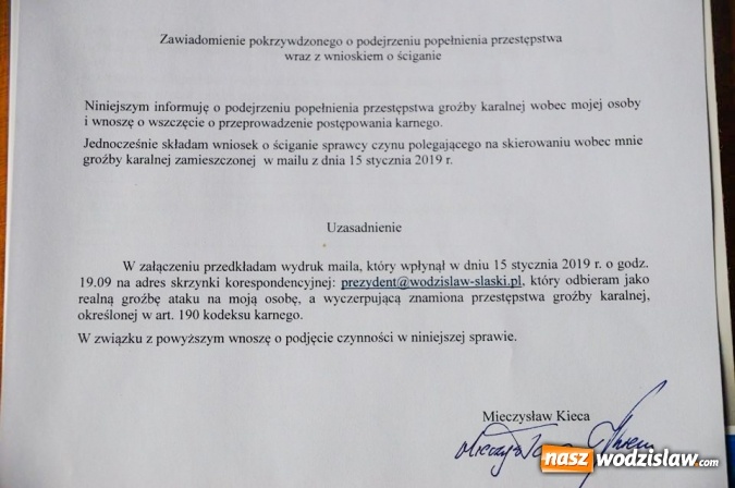 Zdjęcie w galerii na portalu naszwodzislaw.com: Niedługo i twoja aorta zostanie przebita. Prezydent Kieca odebrał e-mail z groźbą  wiadomości z regionu