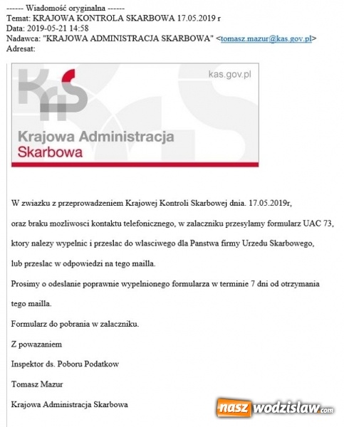 Zdjęcie w galerii na portalu naszwodzislaw.com: Śląska skarbówka ostrzega przed groźnymi mailami  wiadomości z regionu