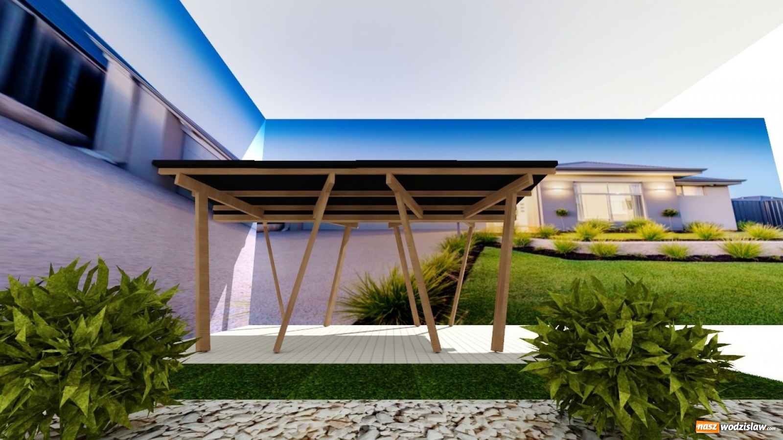 Zdjęcie w galerii na portalu naszwodzislaw.com: Zadaszenie na samochód pełniące funkcję wiaty fotowoltaicznej wiadomości z regionu