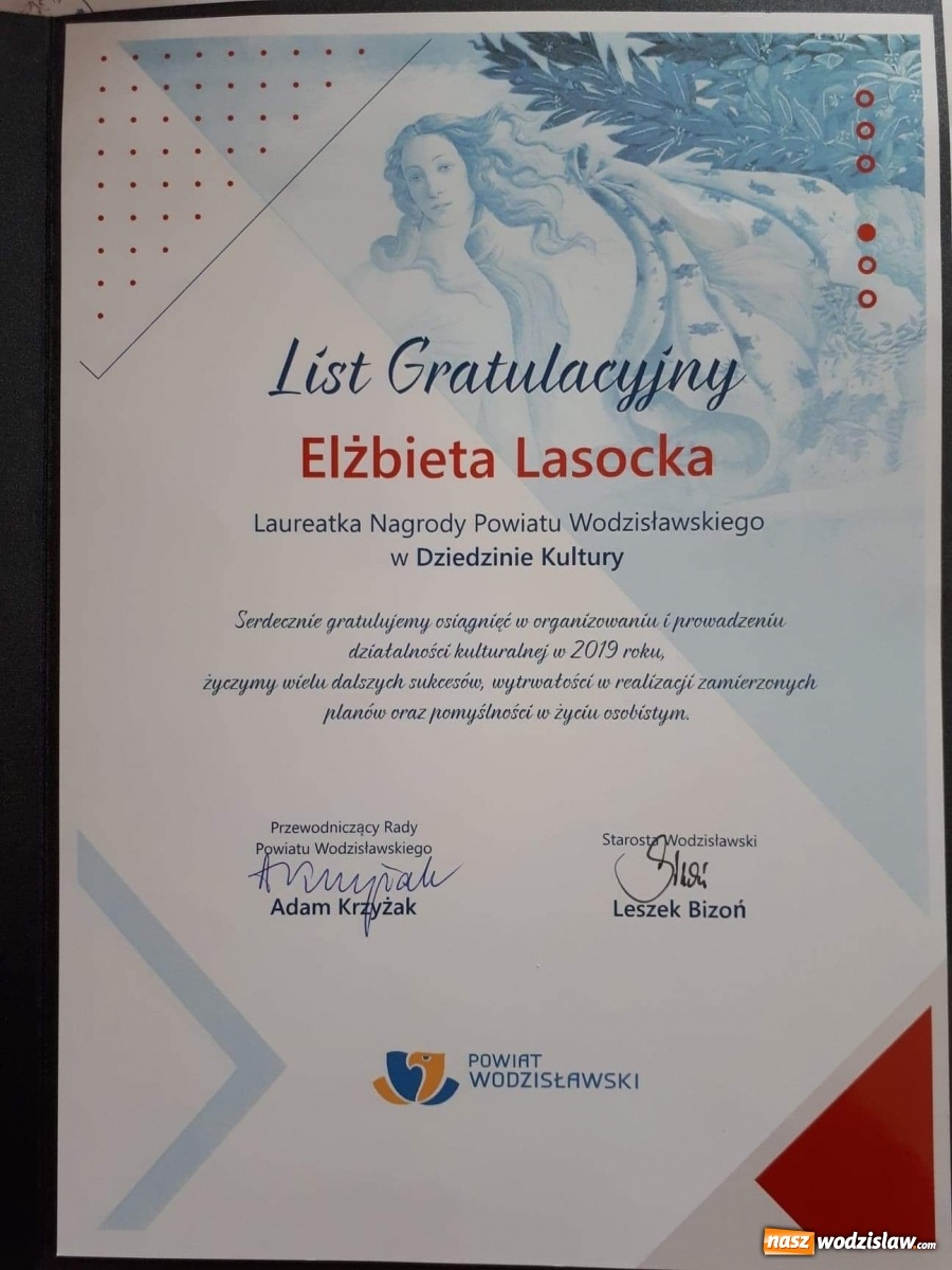 Zdjęcie w galerii na portalu naszwodzislaw.com: Nagroda Powiatu w dziedzinie kultury dla Elżbiety Lasockiej z WCK wiadomości z regionu