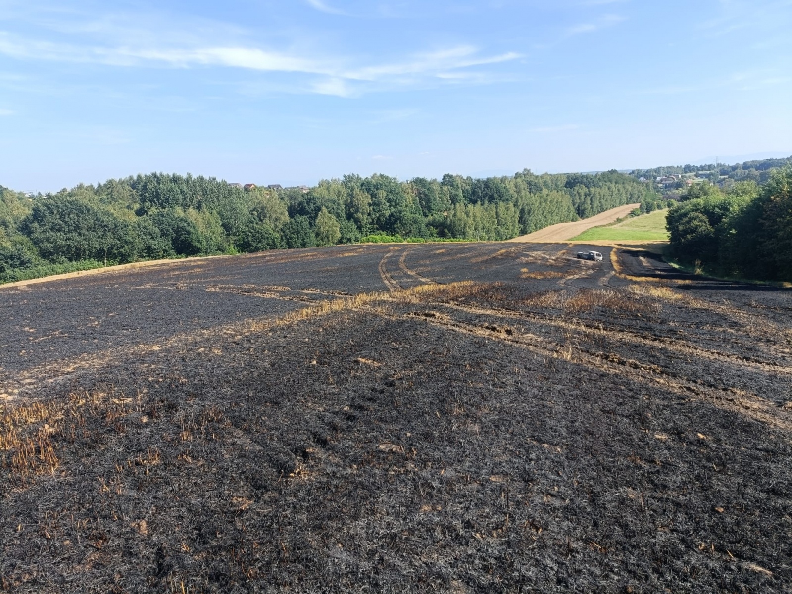 Zdjęcie w galerii na portalu naszwodzislaw.com: Zboże i samochód spłonęły w Mszanie  wiadomości z regionu