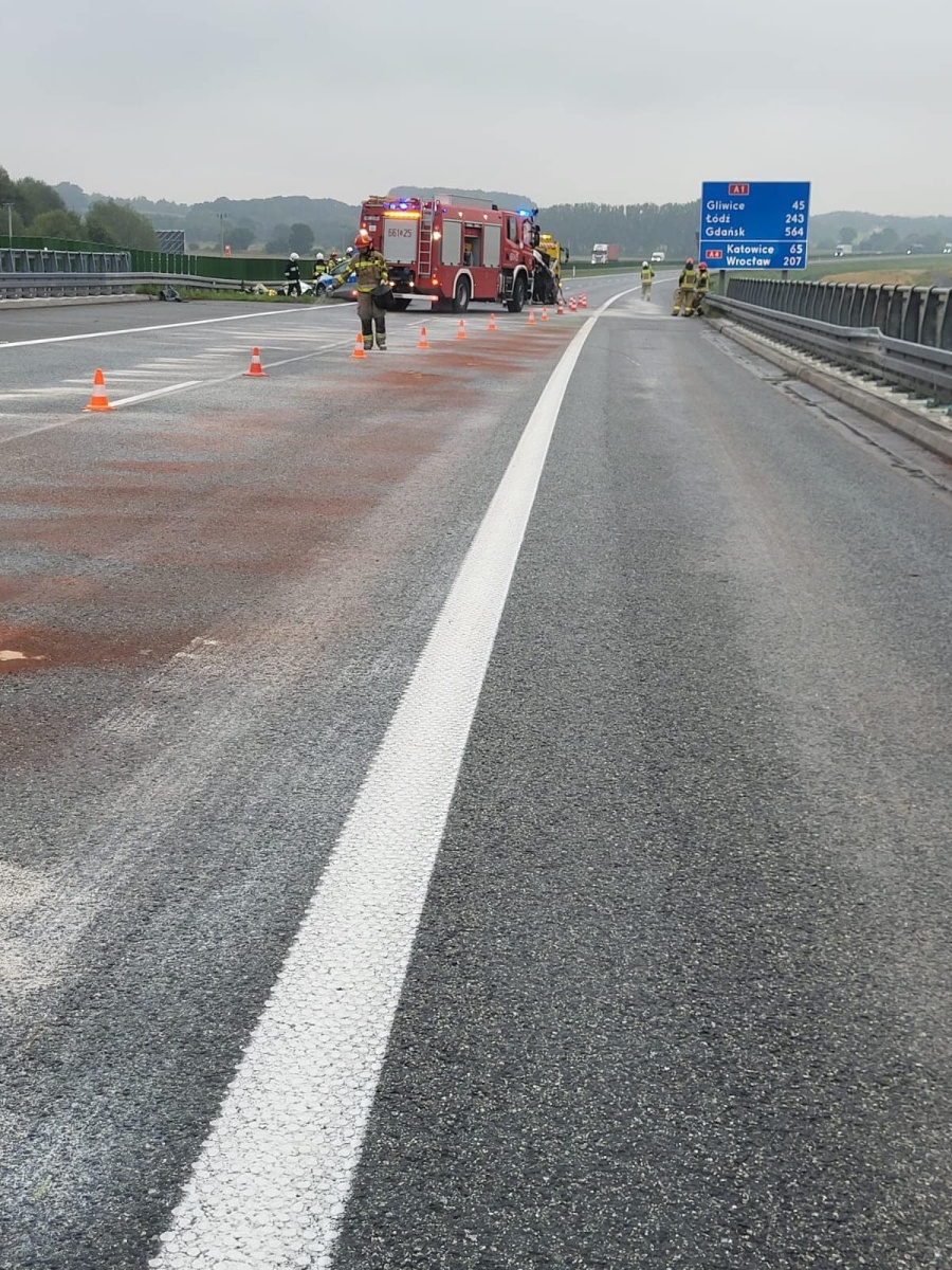 Zdjęcie w galerii na portalu naszwodzislaw.com: Groźny wypadek na autostradzie A1. Dwie osoby w szpitalu [FOTO] wiadomości z regionu