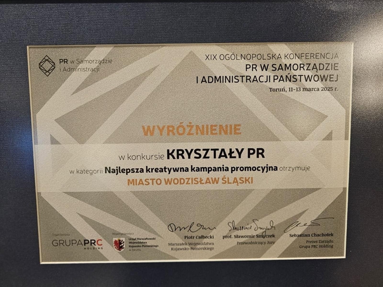 Zdjęcie w galerii na portalu naszwodzislaw.com: Wodzisław Śląski z wyróżnieniem podczas Kryształów PR-u wiadomości z regionu
