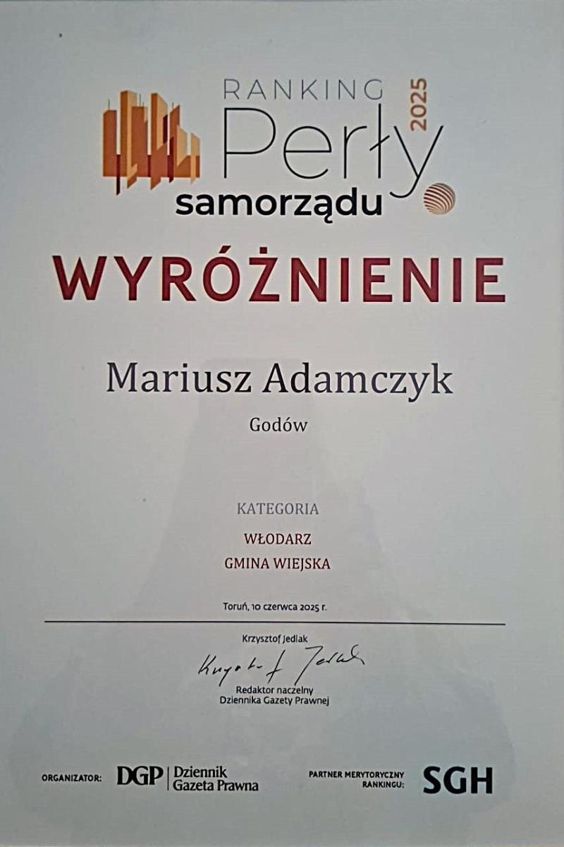 Zdjęcie w galerii na portalu naszwodzislaw.com: Perły Samorządu. Wyróżnienie dla wójta Gminy Godów wiadomości z regionu
