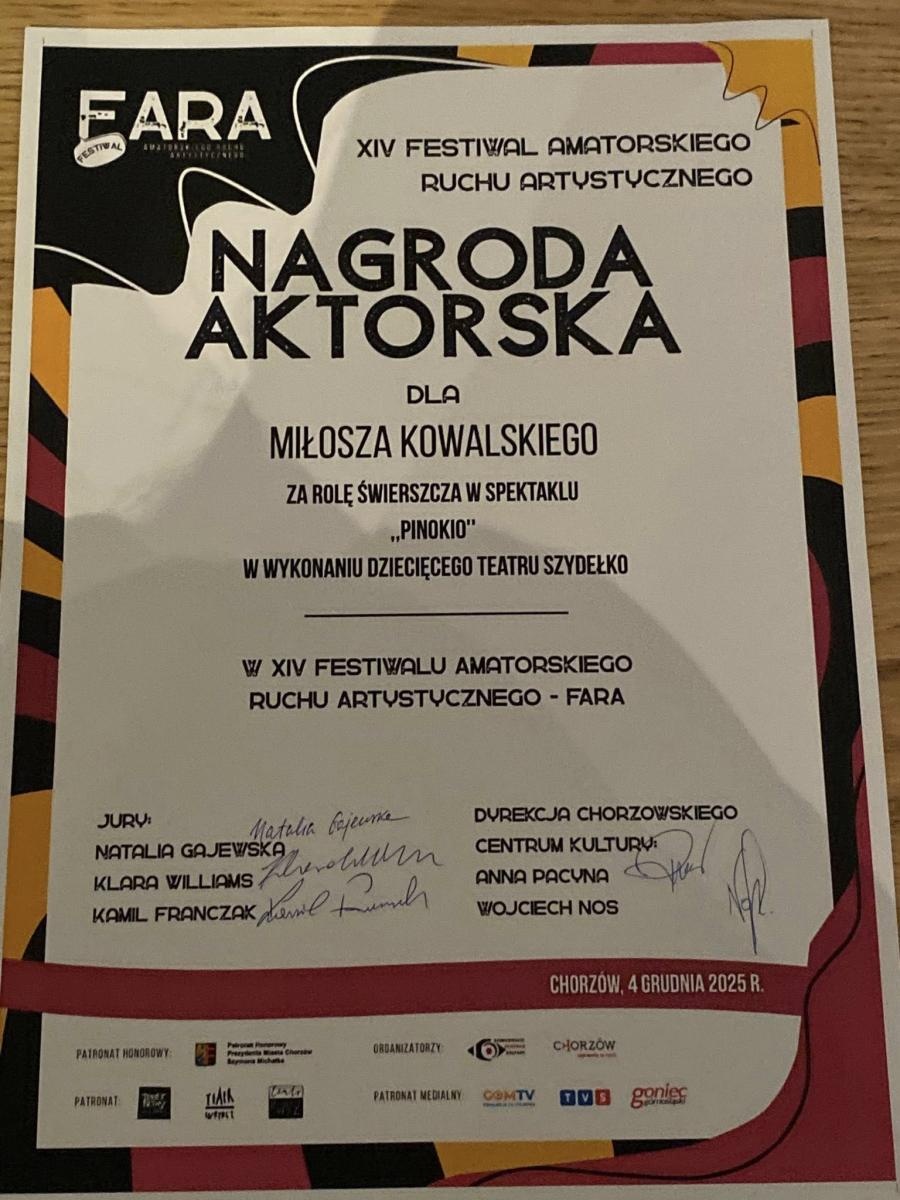 Zdjęcie w galerii na portalu naszwodzislaw.com: Festiwal teatralny FARA w Chorzowie zwyciężył Teatr Szydełko i Teatr Szydło wiadomości z regionu