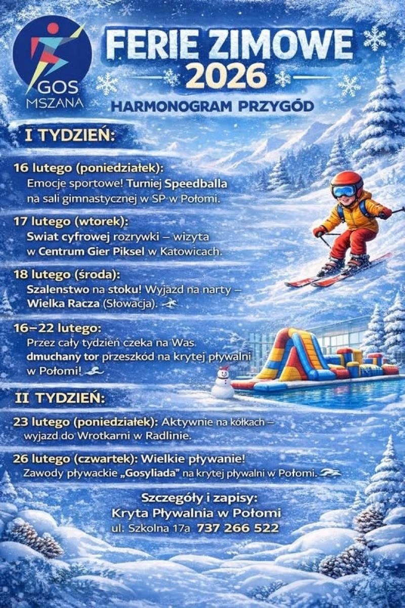 Zdjęcie w galerii na portalu naszwodzislaw.com: Ferie 2026 z Gminą Mszana. Bogata oferta sportowa i kulturalna dla dzieci i młodzieży wiadomości z regionu