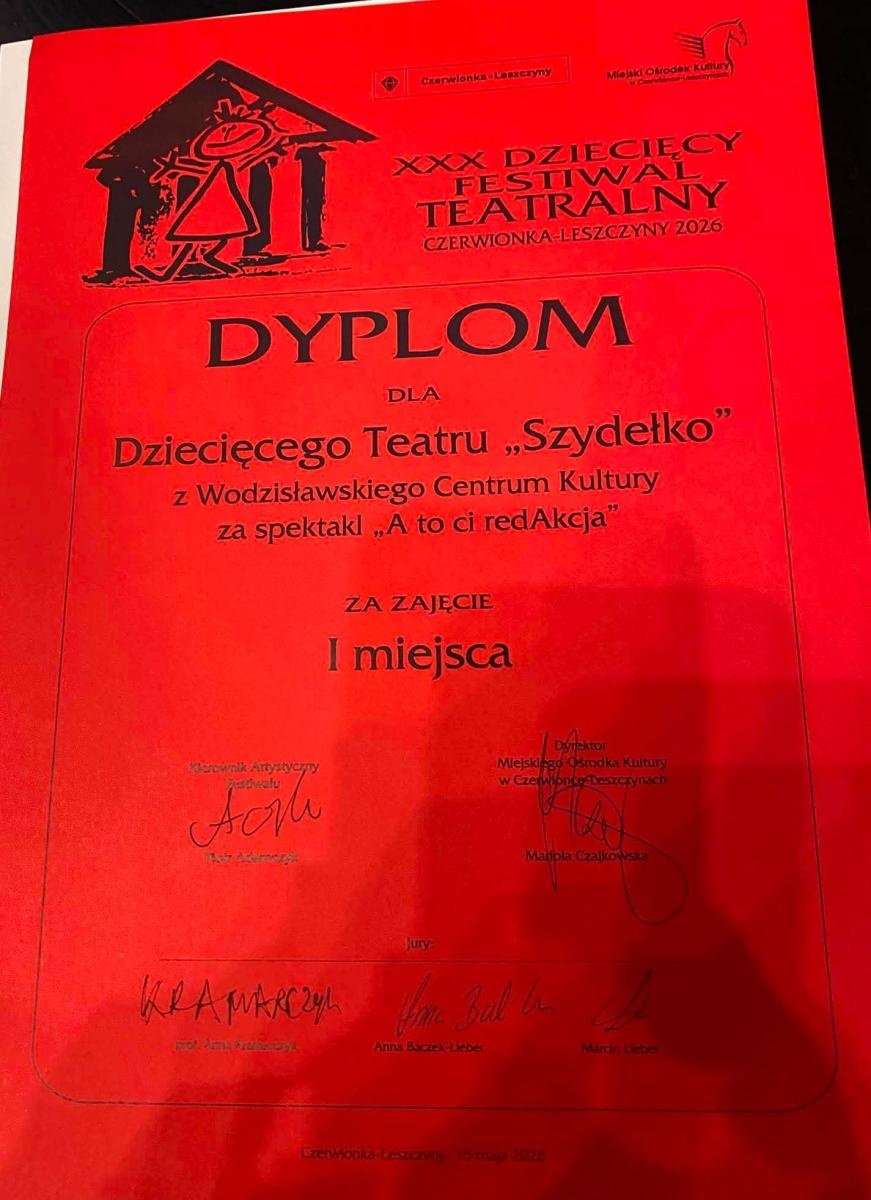 Zdjęcie w galerii na portalu naszwodzislaw.com: Wielki sukces młodych aktorów z Wodzisławia. Szydełko z pierwszym miejscem na festiwalu teatralnym wiadomości z regionu