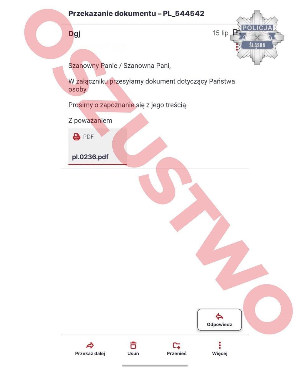 Zdjęcie w galerii na portalu naszwodzislaw.com: Policja ostrzega przed fałszywymi e-mailami. Oszuści podszywają się pod funkcjonariuszy wiadomości z regionu