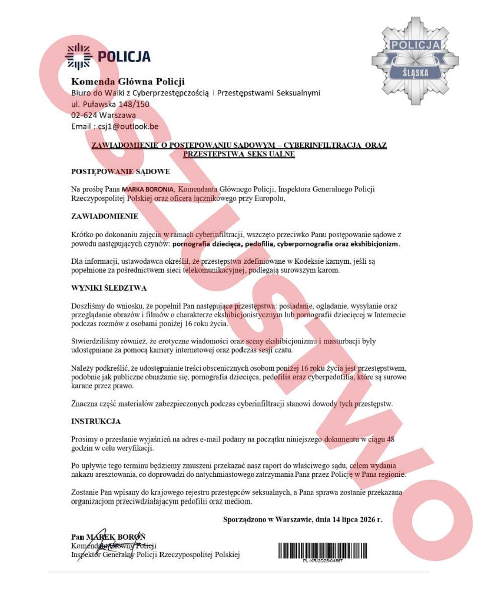 Zdjęcie w galerii na portalu naszwodzislaw.com: Policja ostrzega przed fałszywymi e-mailami. Oszuści podszywają się pod funkcjonariuszy wiadomości z regionu