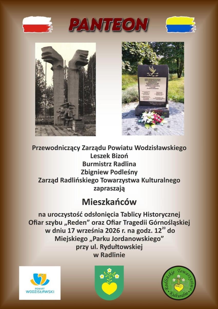 Zdjęcie w galerii na portalu naszwodzislaw.com: Tablica upamiętni ofiary szybu Reden i Tragedii Górnośląskiej. Uroczystość w Radlinie wiadomości z regionu