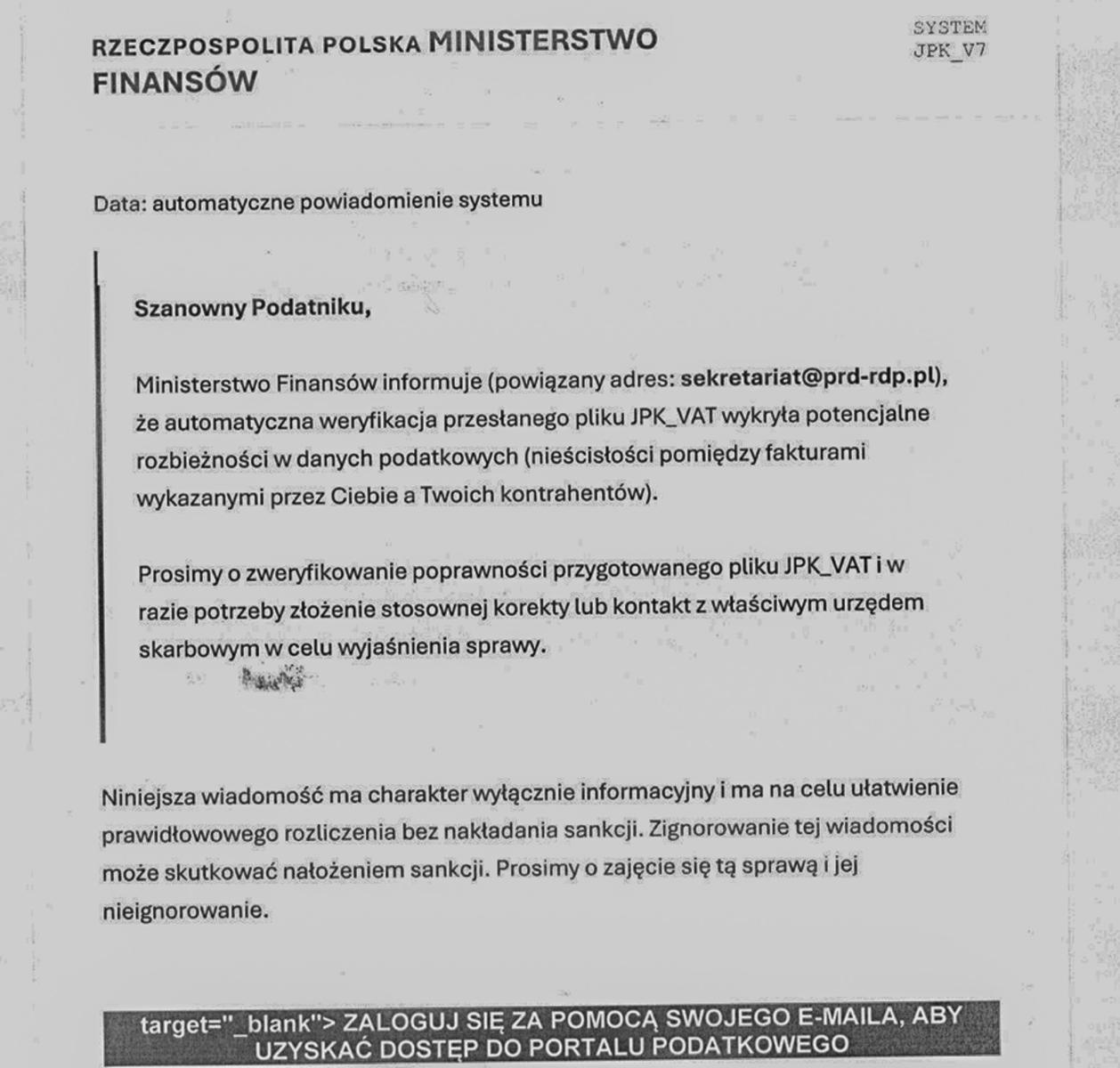 Zdjęcie w galerii na portalu naszwodzislaw.com: Uwaga na fałszywe e-maile dotyczące plików JPK_VAT. Oszuści podszywają się pod KAS wiadomości z regionu