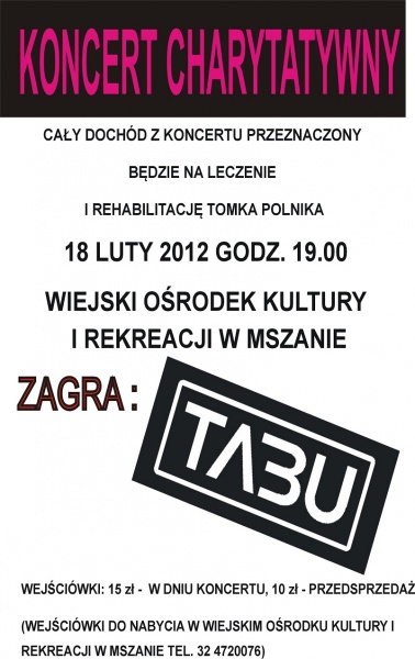 Zdjęcie w galerii na portalu naszwodzislaw.com: TABU charytatywnie dla Tomka z Mszany wiadomości z regionu