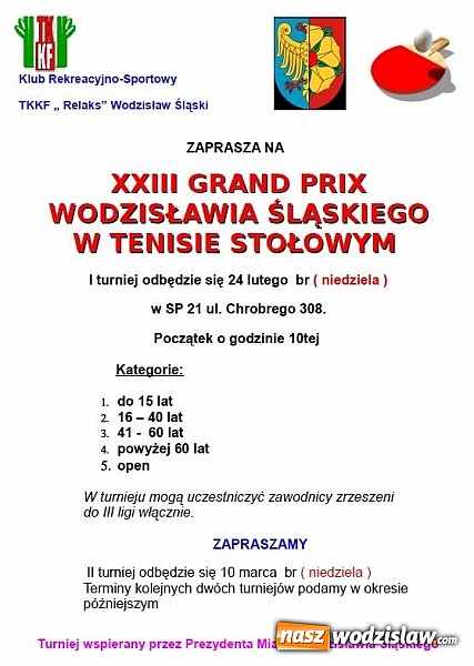 Zdjęcie w galerii na portalu naszwodzislaw.com: XXXIII Grand Prix Wodzisławia Śląskiego w tenisie stołowym wiadomości z regionu