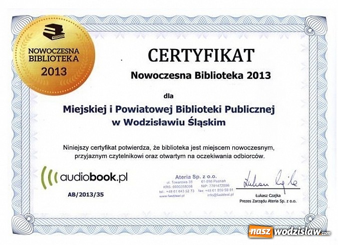 Zdjęcie w galerii na portalu naszwodzislaw.com: Certyfikat Nowoczesna Biblioteka dla MiPBP wiadomości z regionu