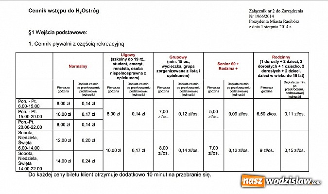 Zdjęcie w galerii na portalu naszwodzislaw.com: Od 1 sierpnia nowy cennik w H2Ostróg wiadomości z regionu