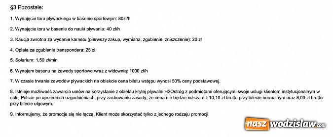 Zdjęcie w galerii na portalu naszwodzislaw.com: Od 1 sierpnia nowy cennik w H2Ostróg wiadomości z regionu