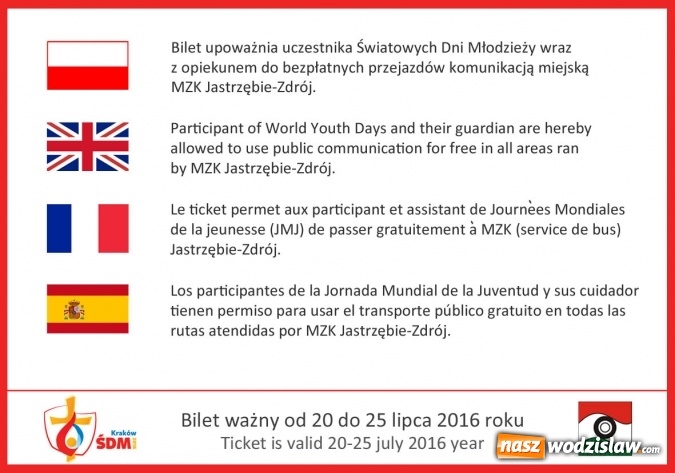 Zdjęcie w galerii na portalu naszwodzislaw.com: MZK: Światowe Dni Młodzieży. Przekazano bezpłatne bilety pielgrzymom wiadomości z regionu