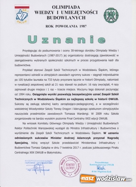 Zdjęcie w galerii na portalu naszwodzislaw.com: Kolejne złoto dla uczniów Zespołu Szkół Technicznych w Wodzisławiu Śl. wiadomości z regionu