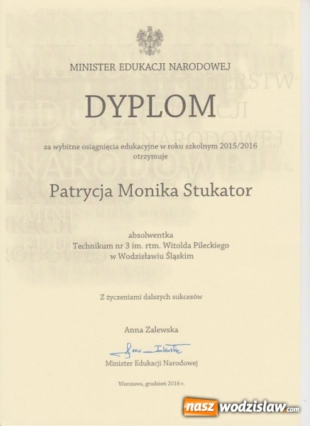 Zdjęcie w galerii na portalu naszwodzislaw.com: Stypendia Ministra Edukacji Narodowej dla uczniów ZST wiadomości z regionu