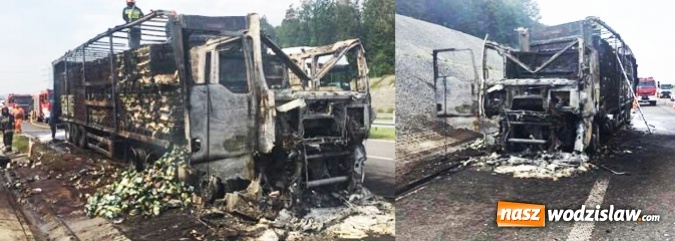 Zdjęcie w galerii na portalu naszwodzislaw.com: Pożar w Gorzycach na A1. Spłonęła ciężarówka  wiadomości z regionu