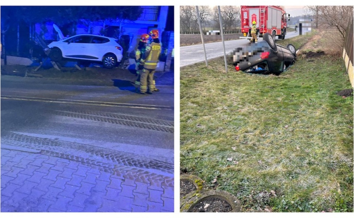 Niespokojny poranek na drogach. Dwa dachowania w Turzy Śląskiej. Auto wjechało w słup w Wodzisławiu - Serwis informacyjny z Raciborza - naszraciborz.pl