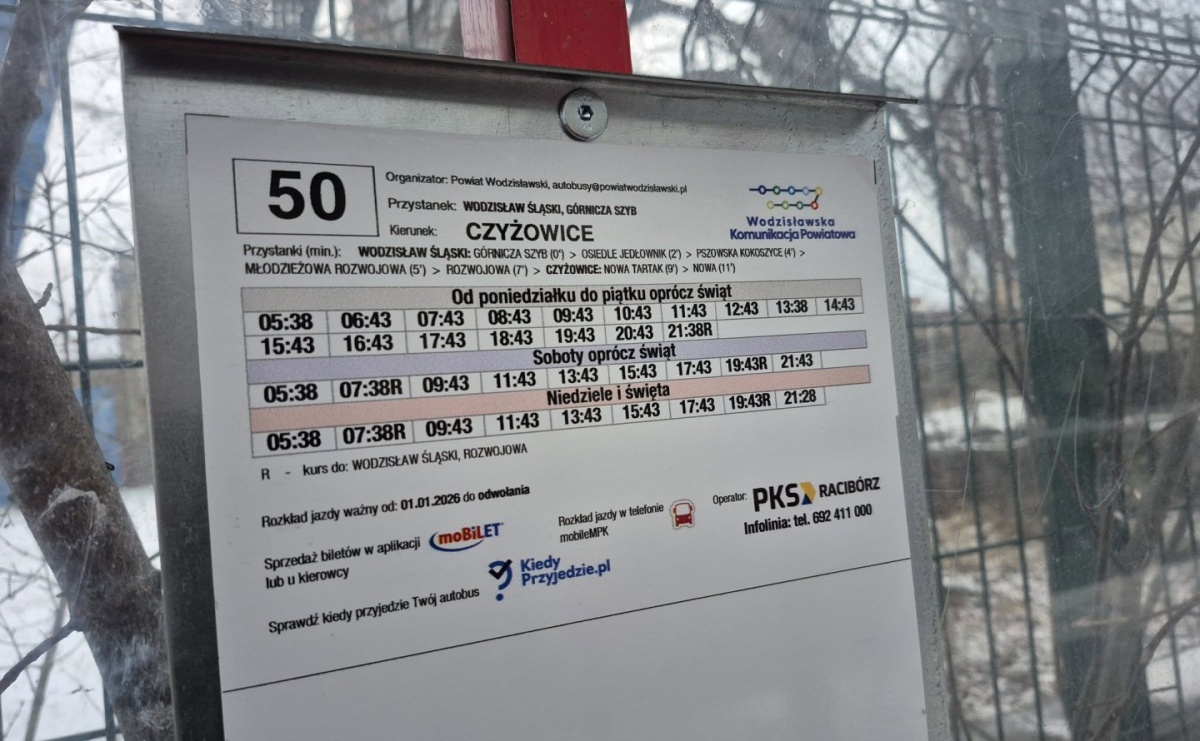 Zmiany na linii 50 Wodzisławskiej Komunikacji Powiatowej - Serwis informacyjny z Raciborza - naszraciborz.pl